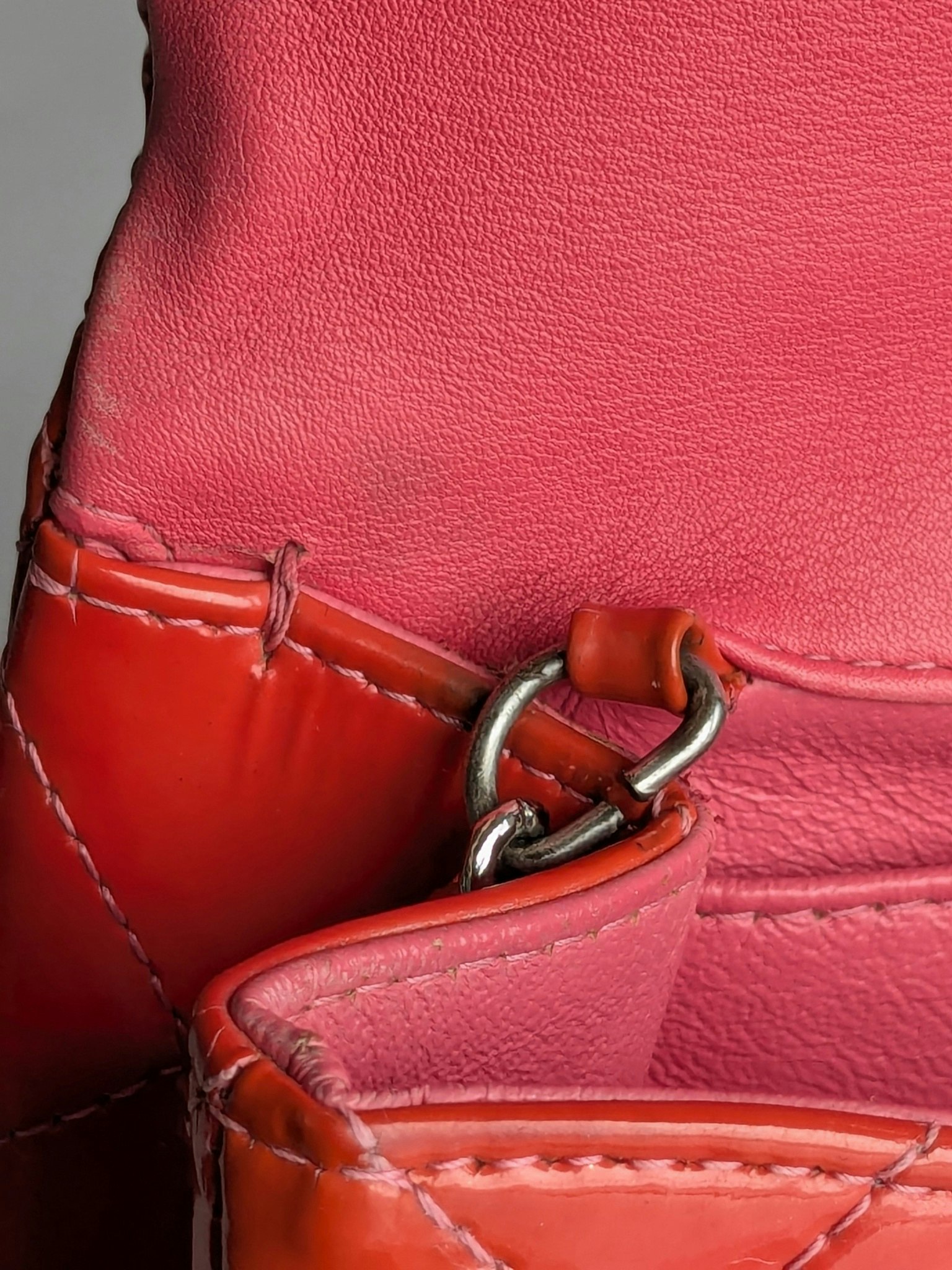 Chanel quilted red patent flap bag