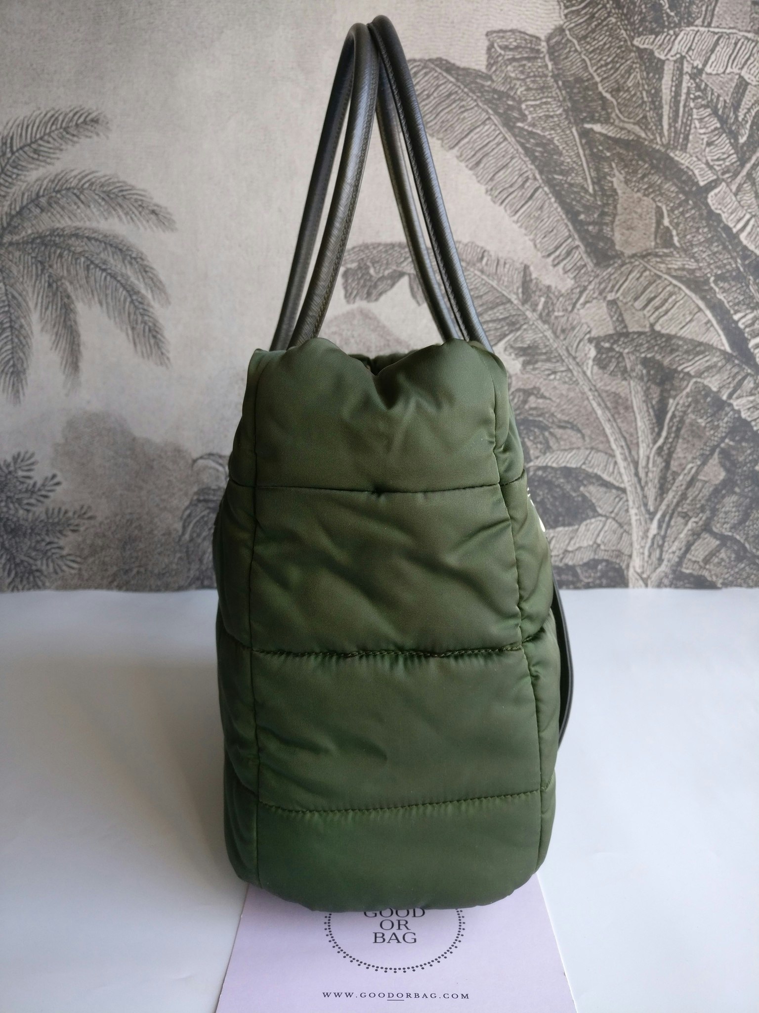 Prada Tessuto Nylon Bomber Tote Khaki