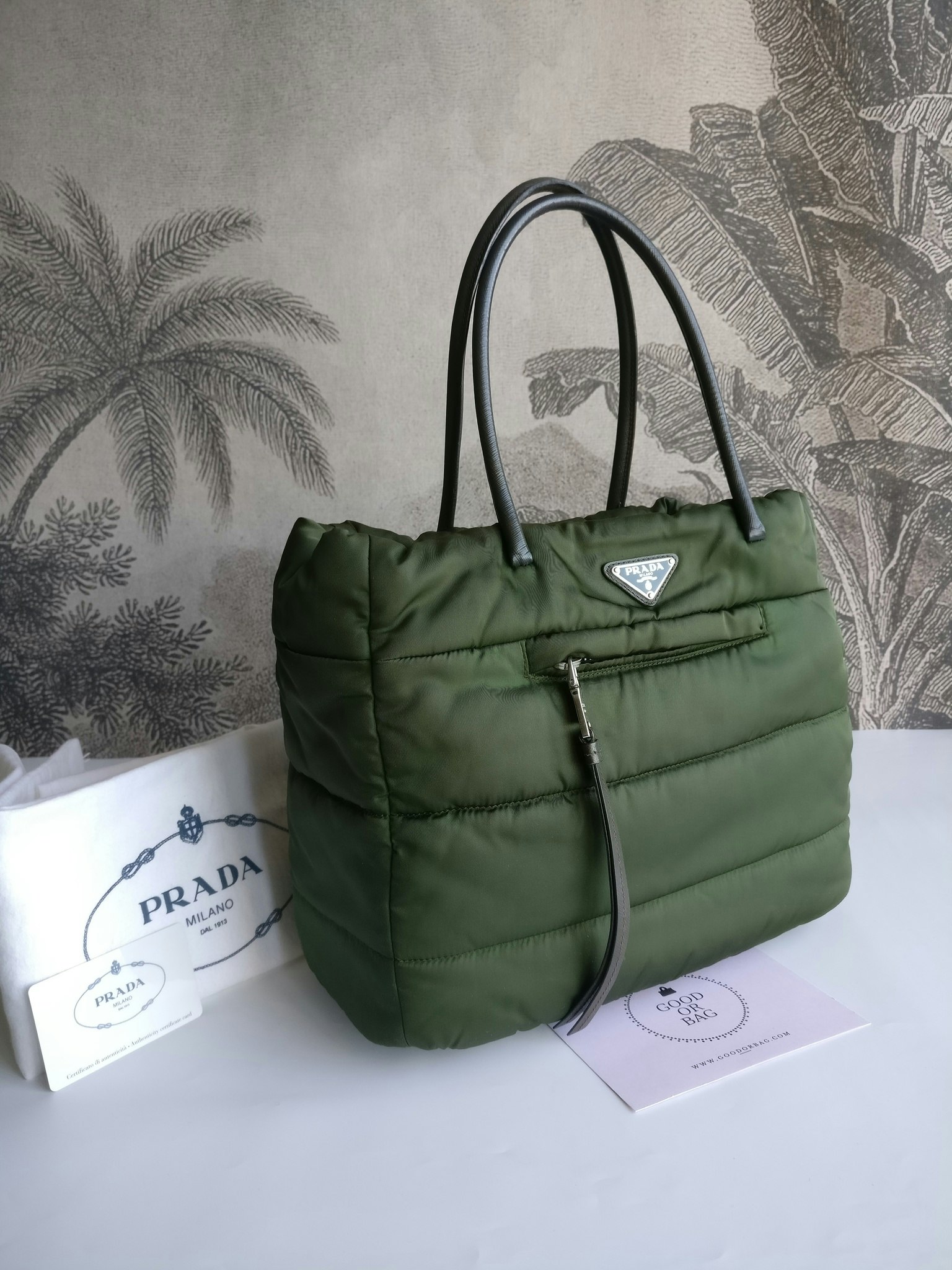 Prada Tessuto Nylon Bomber Tote Khaki