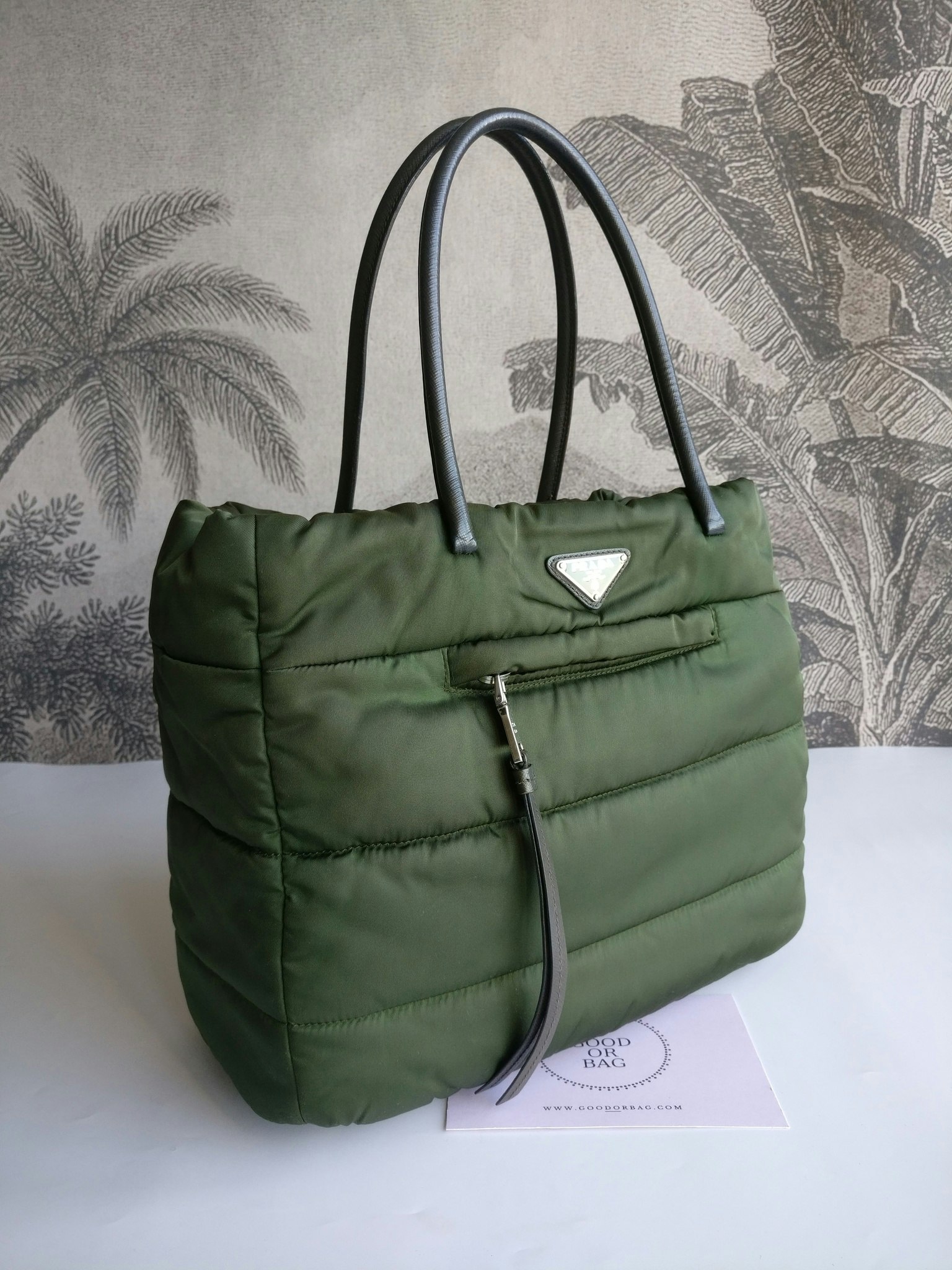 Prada Tessuto Nylon Bomber Tote Khaki