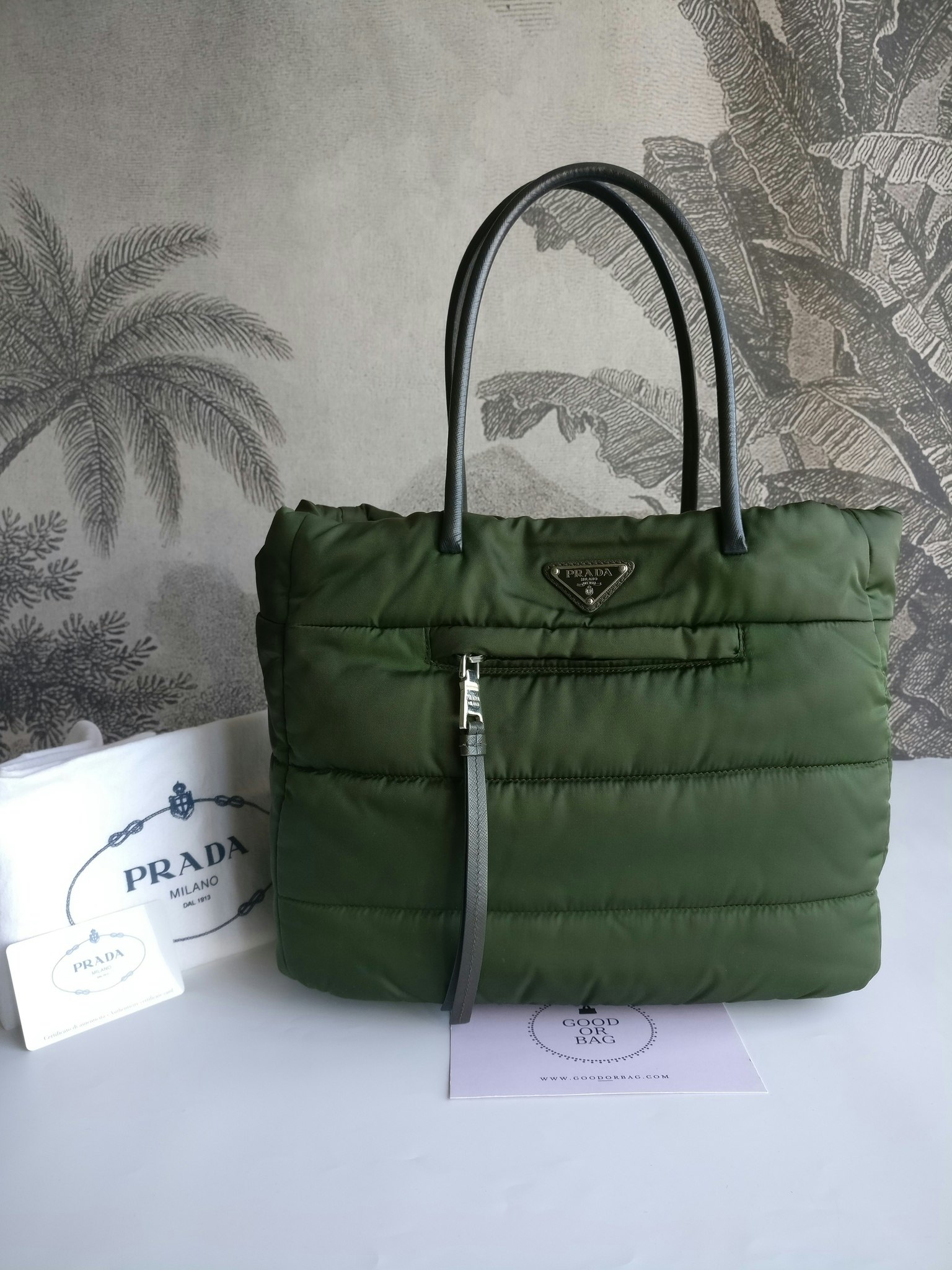 Prada Tessuto Nylon Bomber Tote Khaki