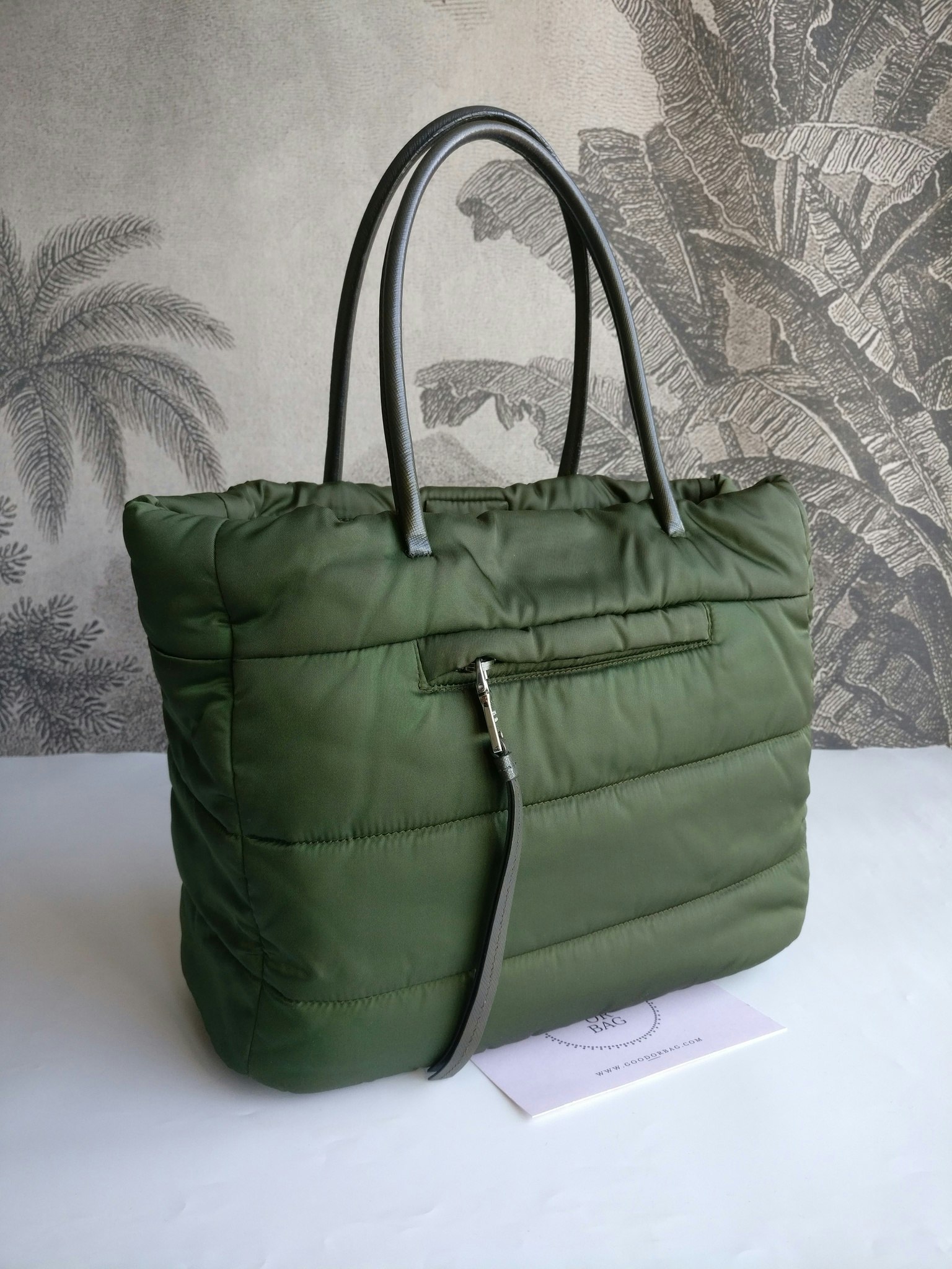 Prada Tessuto Nylon Bomber Tote Khaki