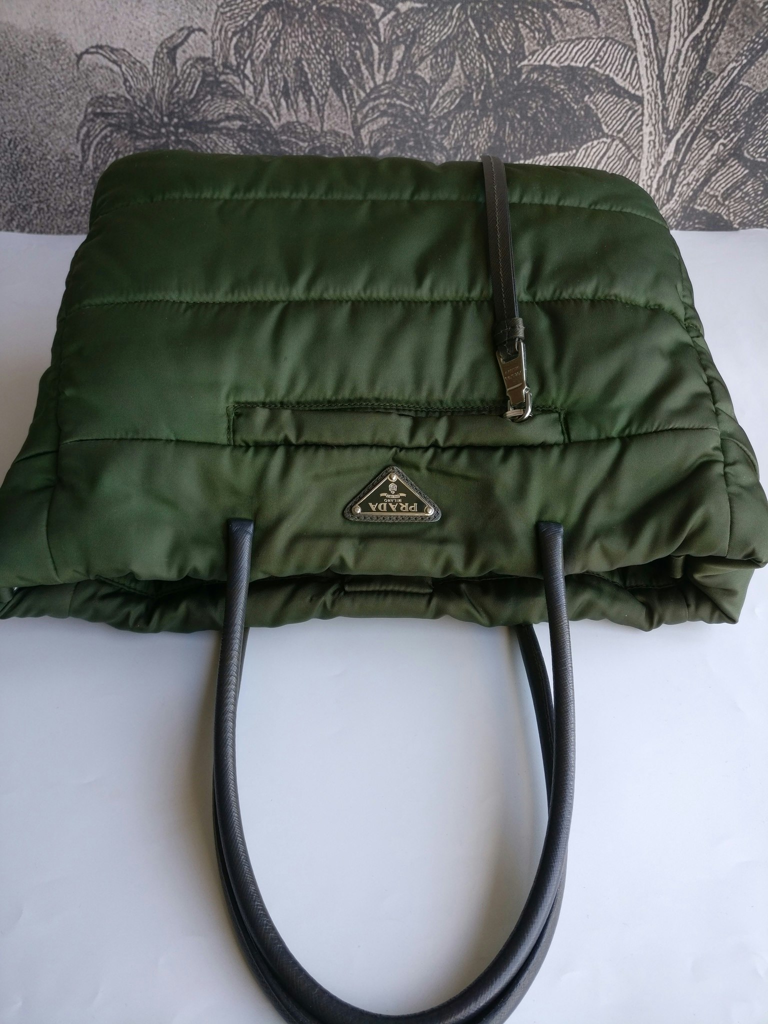 Prada Tessuto Nylon Bomber Tote Khaki