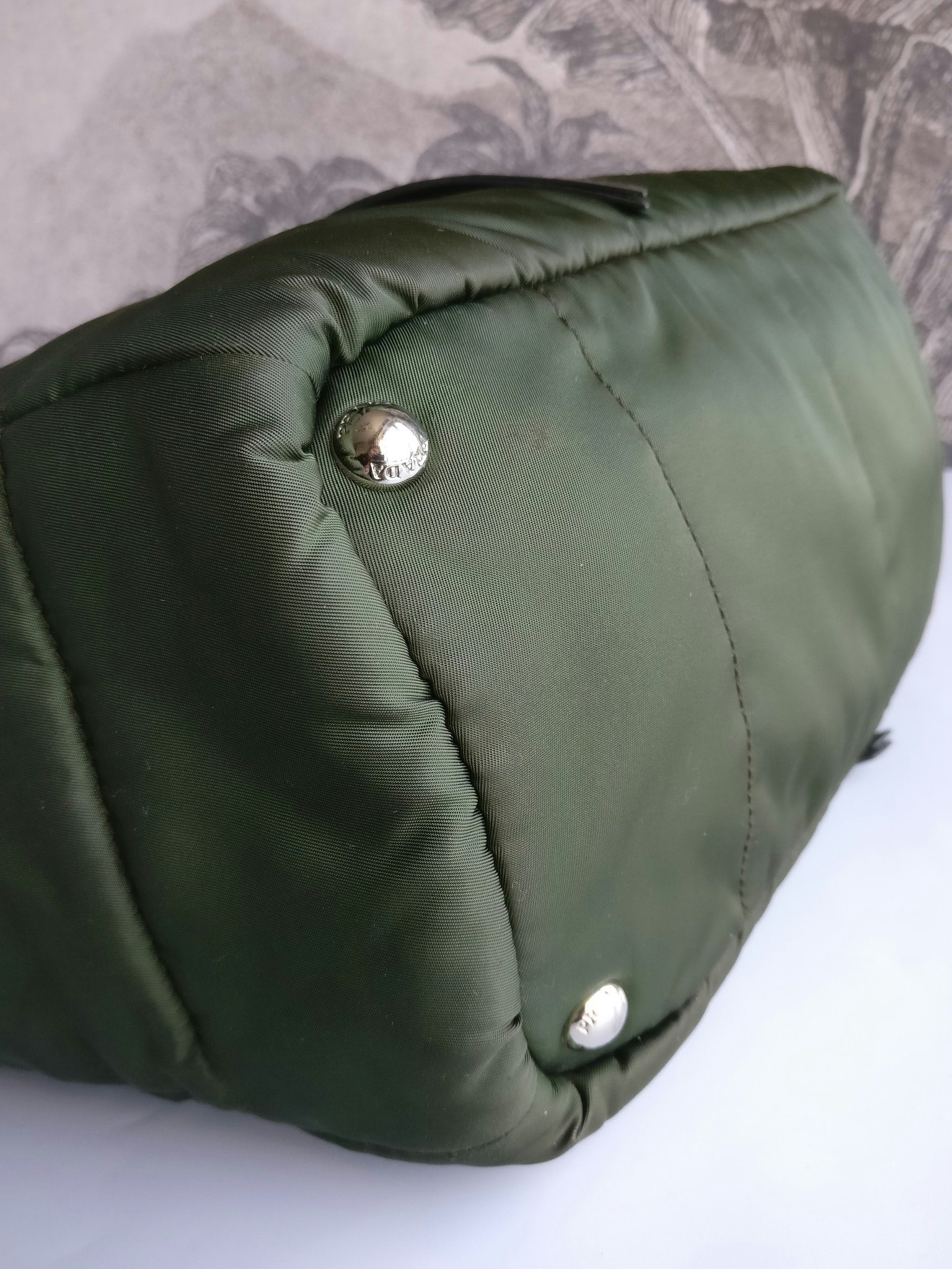 Prada Tessuto Nylon Bomber Tote Khaki