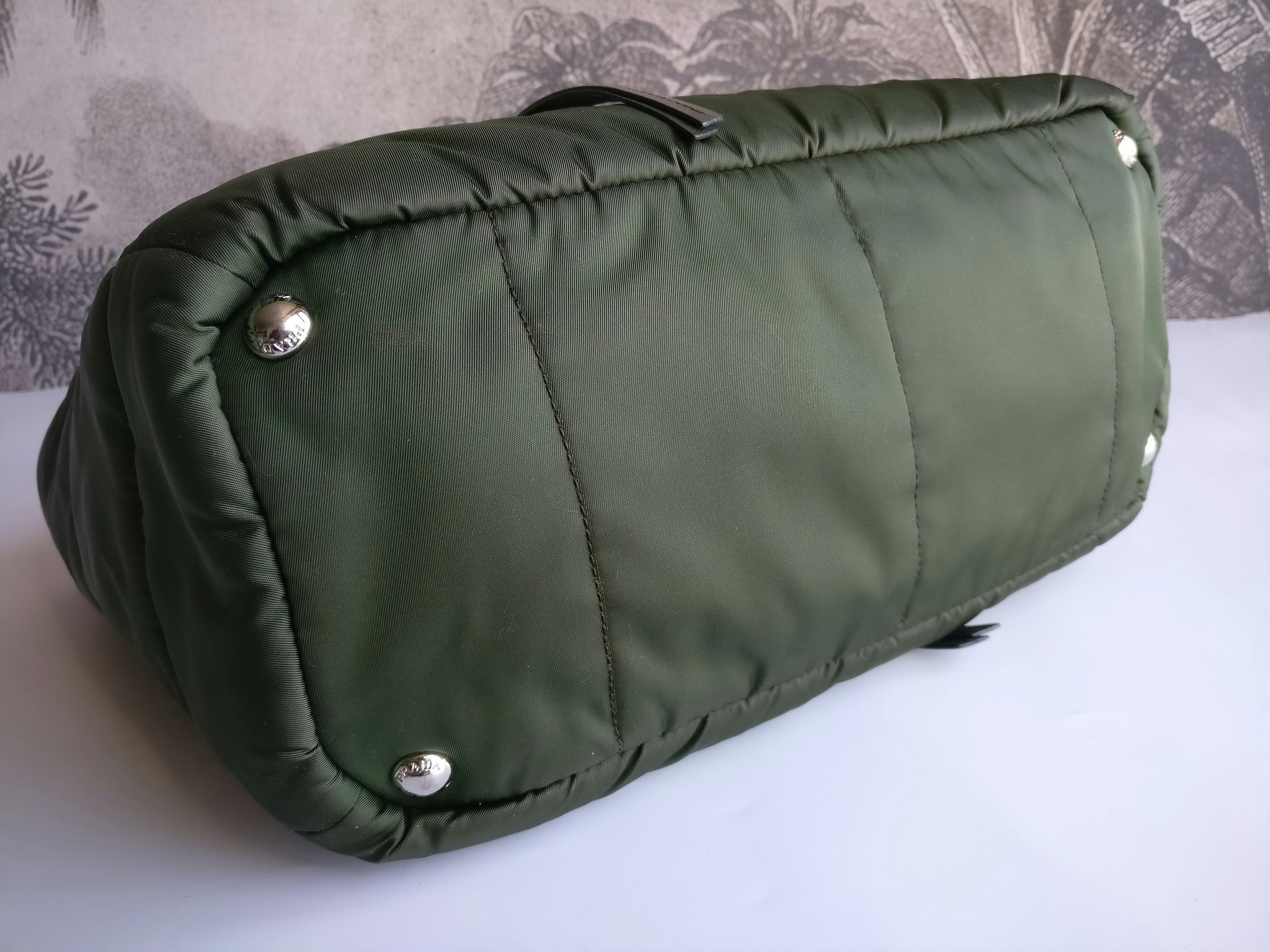 Prada Tessuto Nylon Bomber Tote Khaki