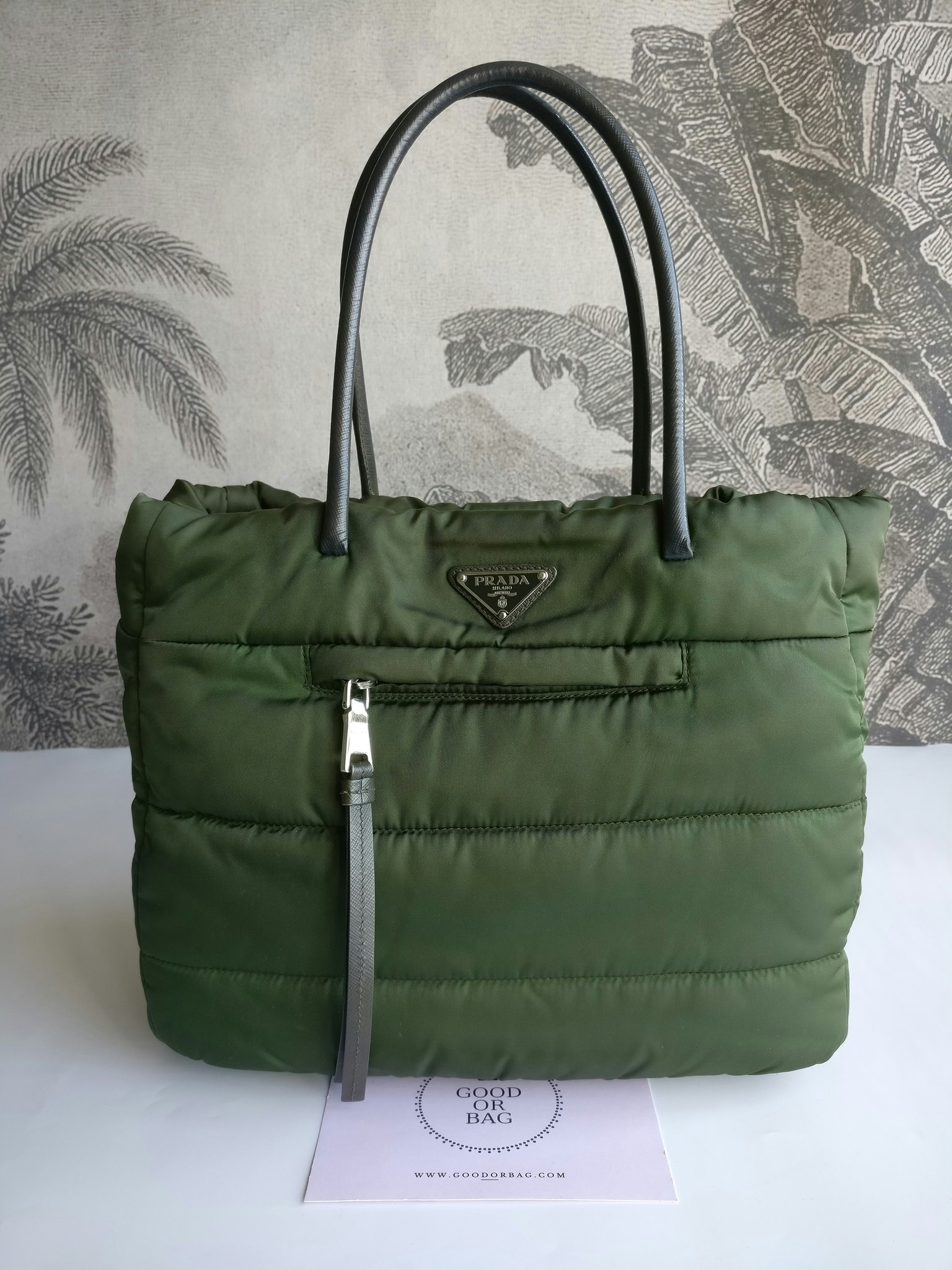 Prada Tessuto Nylon Bomber Tote Khaki