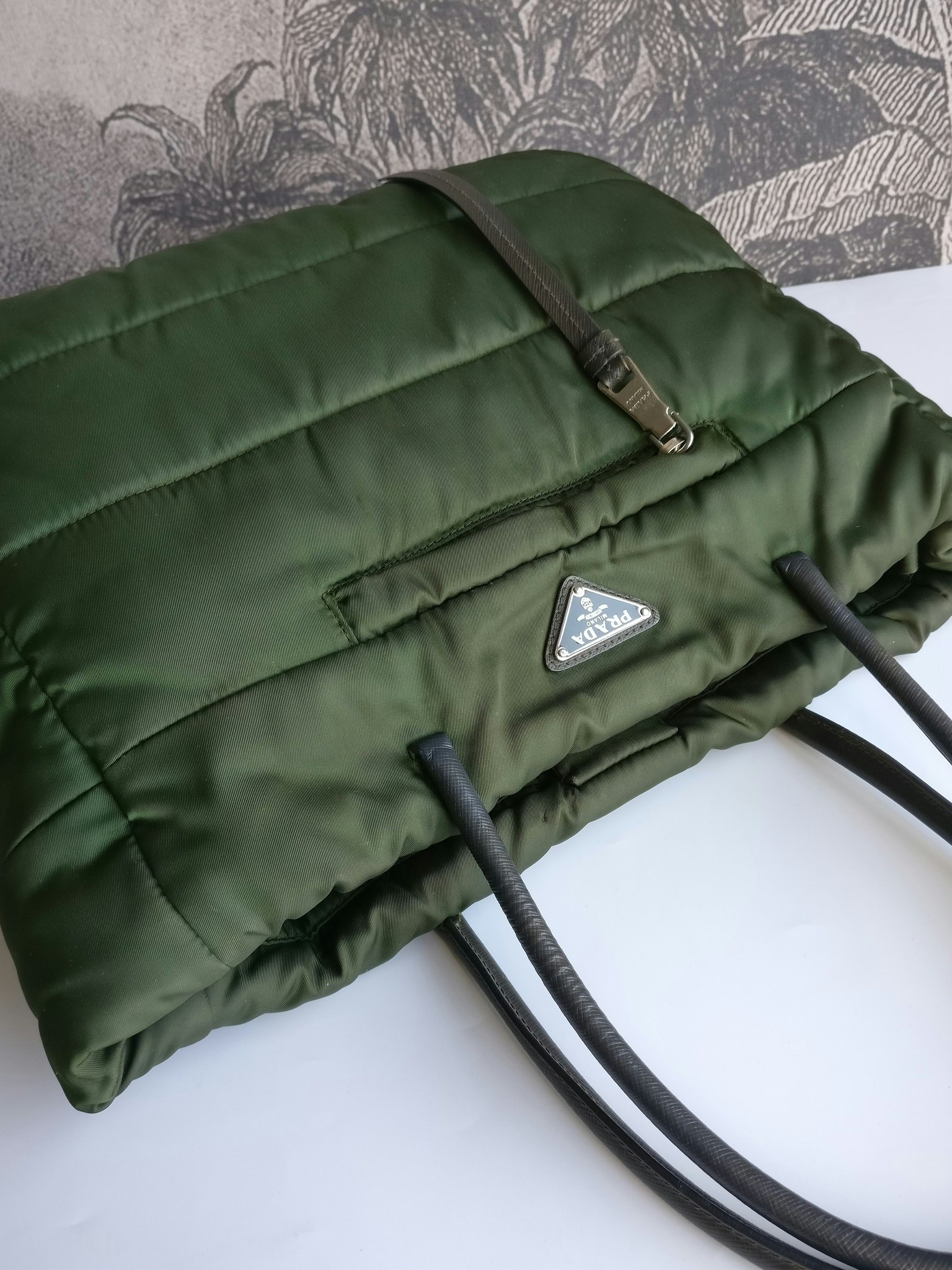 Prada Tessuto Nylon Bomber Tote Khaki