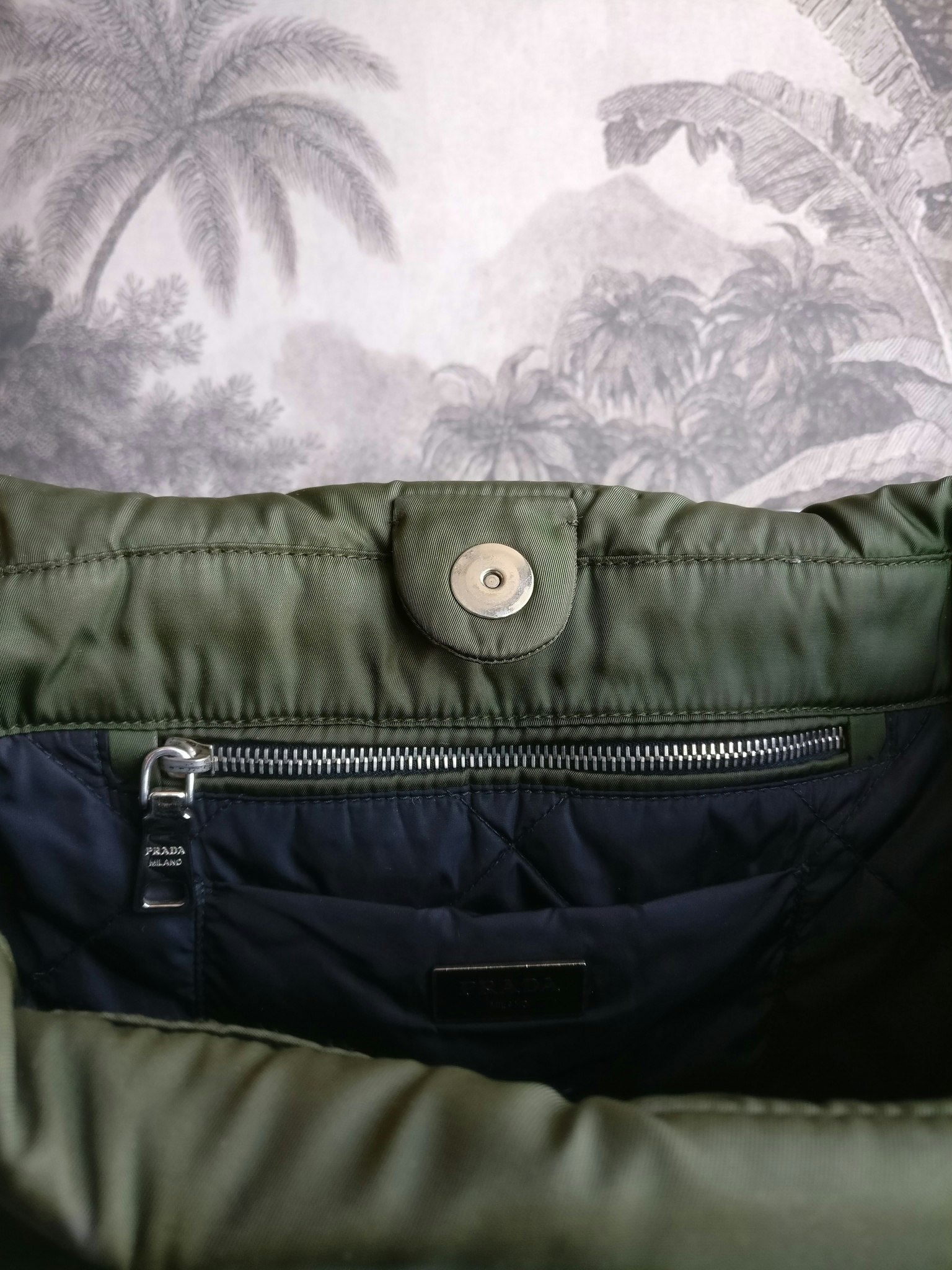 Prada Tessuto Nylon Bomber Tote Khaki