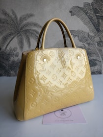 Louis Vuitton Montaigne MM vernis warm beige