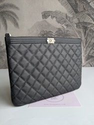 Chanel Medium Quilted Caviar Boy O Case Clutch