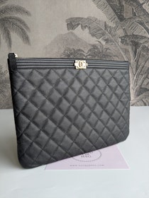 Chanel Medium Quilted Caviar Boy O Case Clutch
