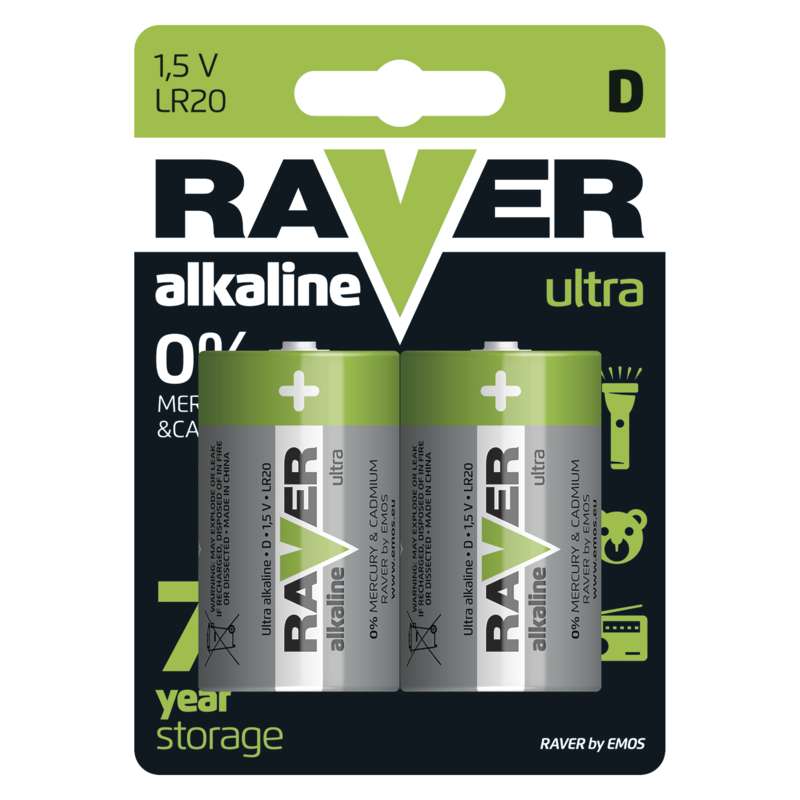 D-batterier / LR20 RAVER, 2-pack