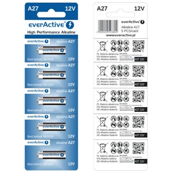 27A 12V alkaliska batterier, 5 x everActive