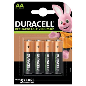 Uppladdningsbara batterier 4 x Duracell R6 / AA 2500 mAh-batterier -  Horsel24.se