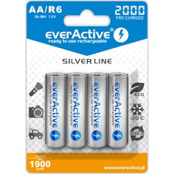 Uppladdningsbara batterier 4 st everActive R6/AA Ni-MH 2000 mAh  redo att användas