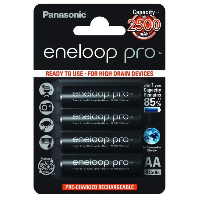 Uppladdningsbara batterier 4 x Panasonic Eneloop PRO R6 AA 2500mAh