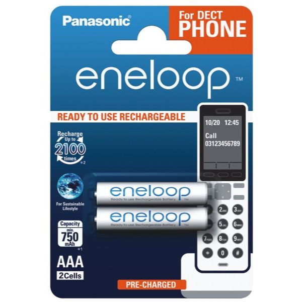 Uppladdningsbara batterier 2 x Panasonic Eneloop R03 AAA 800mAh för DECT