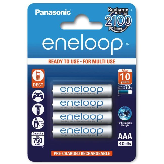 Uppladdningsbara batterier 4 x Panasonic Eneloop R03 AAA 800mAh