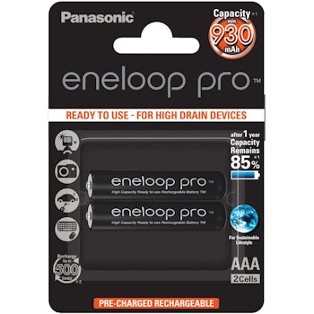 Uppladdningsbart batteri 2 x Panasonic Eneloop PRO R03 AAA 930mAh