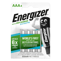 Uppladdningsbara batterier Energizer Recharge Extreme AAA 800mAh, 4 st