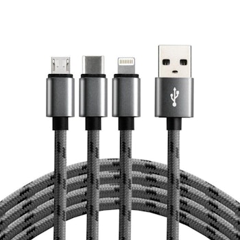 3 in1 USB-kabel-USB-C, Lightning, micro USB 120cm upp till 2.4A