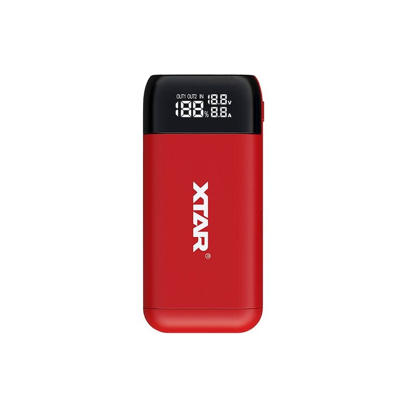 Xtar PB2S Röd, Laddare / Power Bank för cylindriska batterier Li-ion 18650/20700/21700/26650