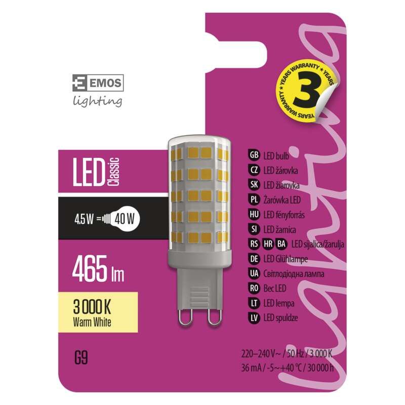 LED -lampa Classic JC 4,5W G9 varmvit