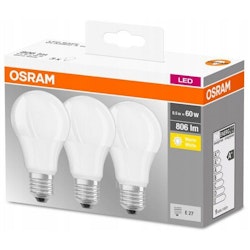 E27 LED OSRAM 8,5W, A60 varm 2700K, 3-pack
