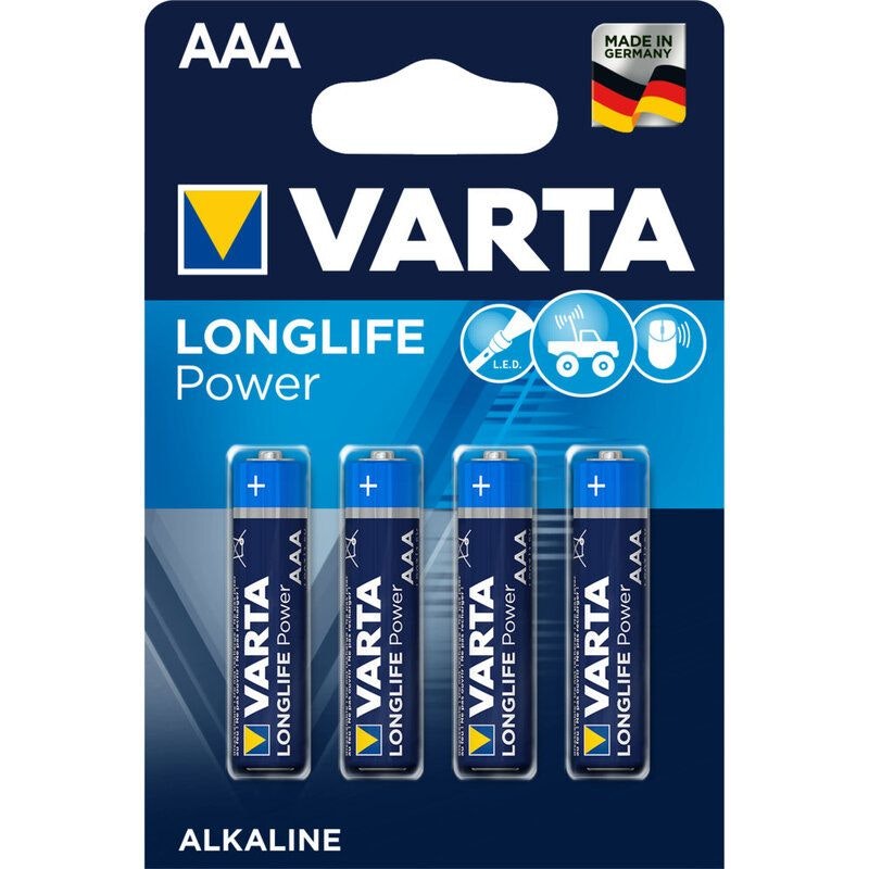 4 x Varta Longlife Power LR03 / AAA 4903 (High Energy). Alkaliska batterier