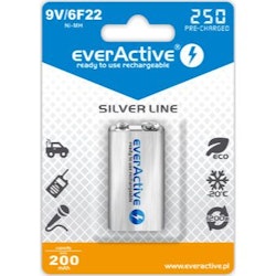 everActive 9V Ni-MH 250 mAh uppladdningsbart batteri redo att användas