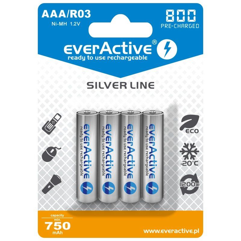 uppladdningsbara batterier 4x  everActive R03 / AAA Ni-MH 800 mAh