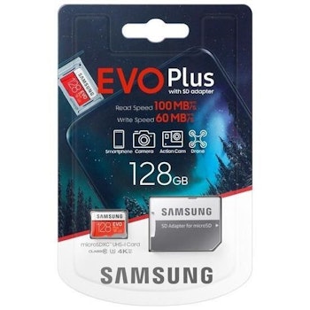 Minneskort microSDXC Samsung EVO Plus 128GB med SD -adapter