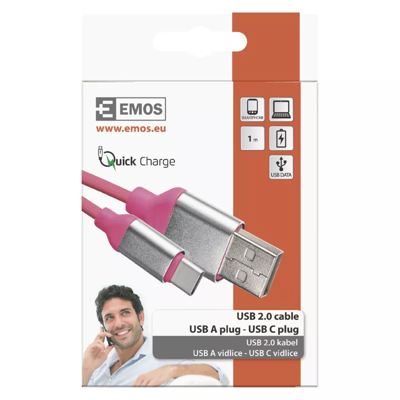 USB-kabel 2.0 A/Hane - C/Hane 1m rosa