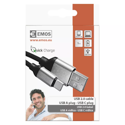 USB-kabel 2.0 A/Hane - C/Hane 1m svart