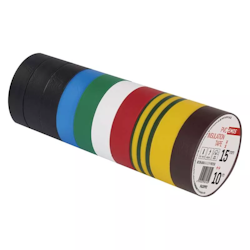 Isoleringstejp PVC 15mm/10m mix av färger, 10 st