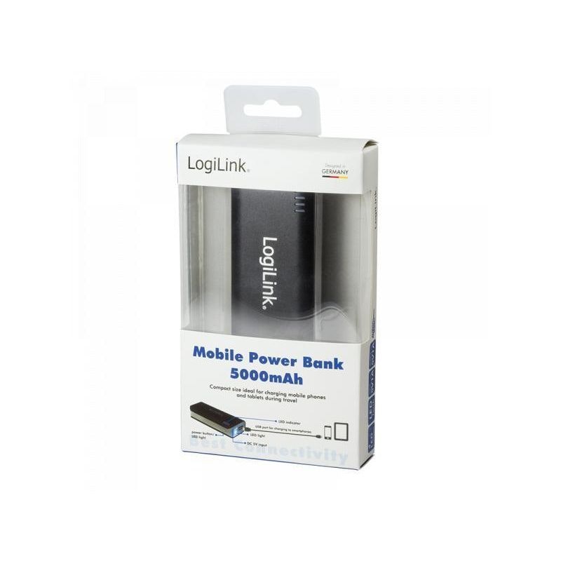 Logilink powerbank, 5000 mAh, 1x USB-port, svart_1