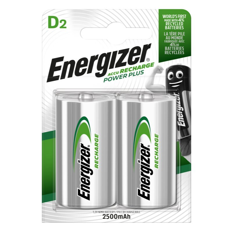 Energizer R20 D Ni-MH 2500mAh uppladdningsbara batterier, 2 st