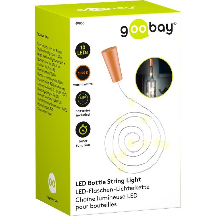 Flaskstränglampa med 10 lysdioder, inkl. timer förpackning