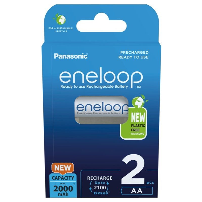 Uppladdningsbara batterier 2 x Panasonic Eneloop R6 AA 2000mAh, BK-3MCDE