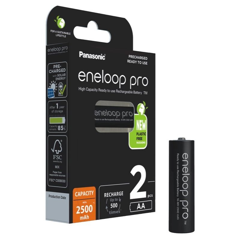 Uppladdningsbara batterier 2 x Panasonic Eneloop PRO R6 / AA 2500mAh, 2 st