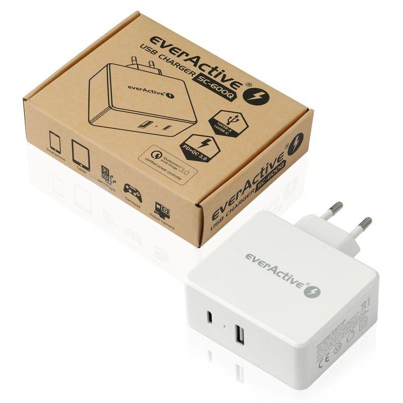 everActive SC-600Q nätverksladdare med USB QC3.0 och USB-C PD 63W-port bild