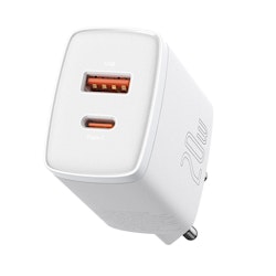 Baseus Compact Snabb USB / USB Typ C Laddare 20W 3A Strömförsörjning Snabbladdning 3.0 vit