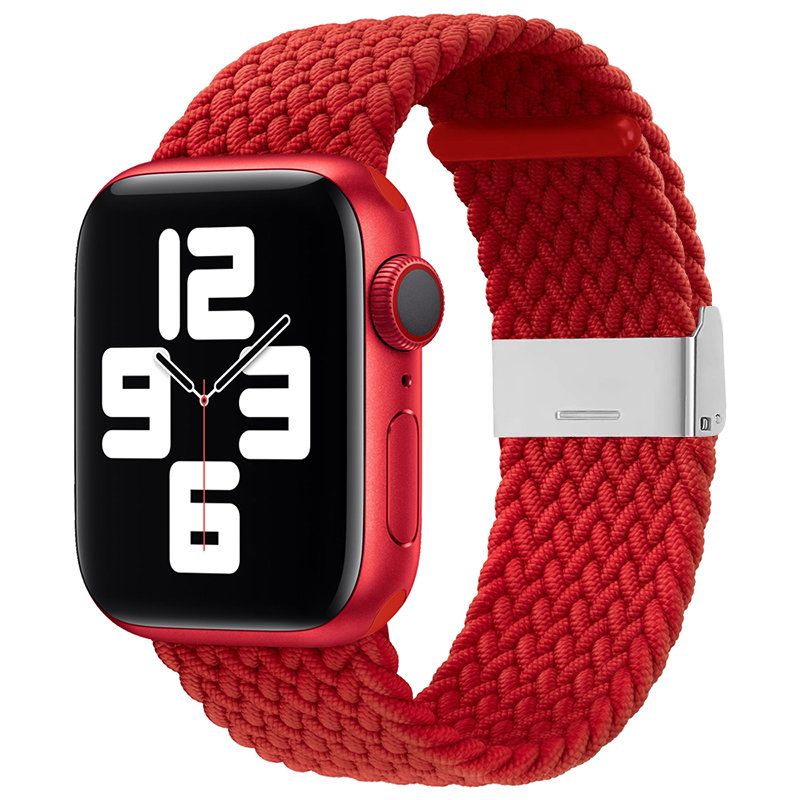 Klockarmband med flätat tygband rött för Apple Watch Ultra / 8/7/6 / SE / 5/4/3/2 (49 mm / 45 mm / 44 mm / 42 mm)