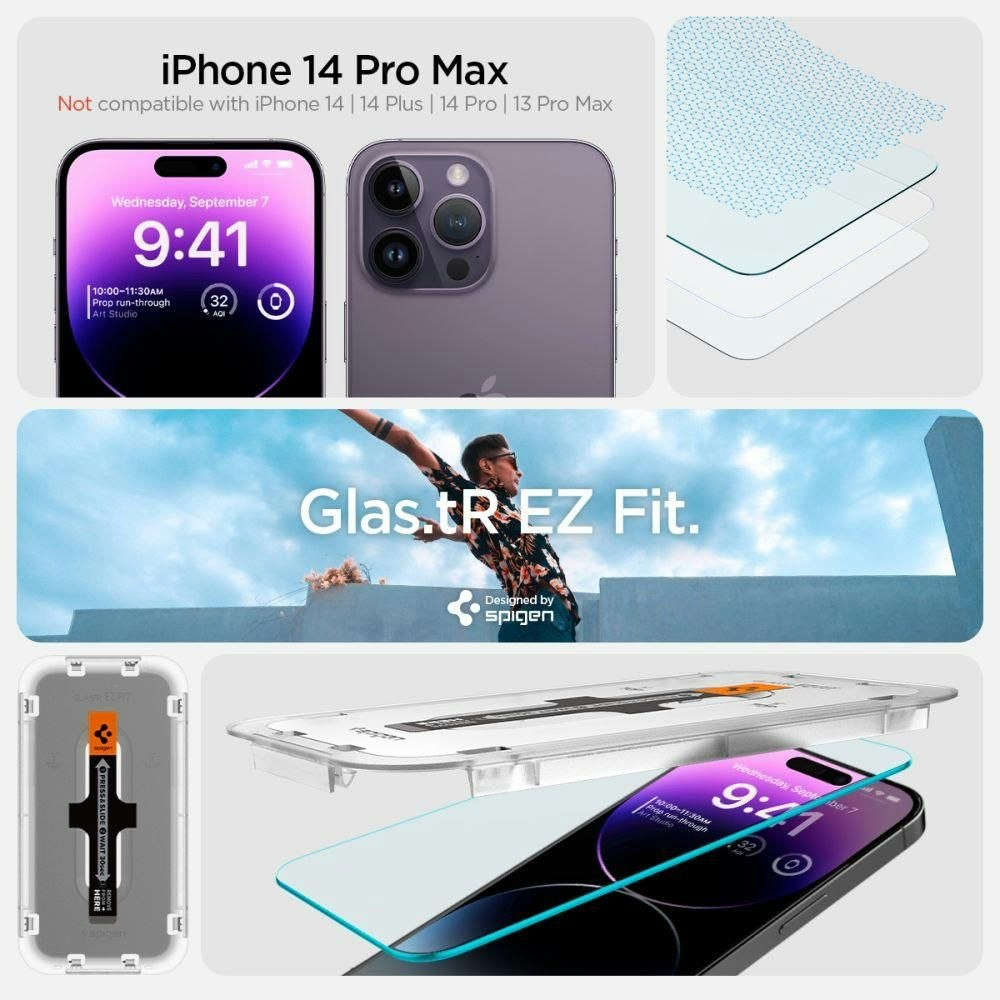 Spigen iPhone 14 Pro Max Skärmskydd GLAS.tR EZ Fit 2-pack bild9