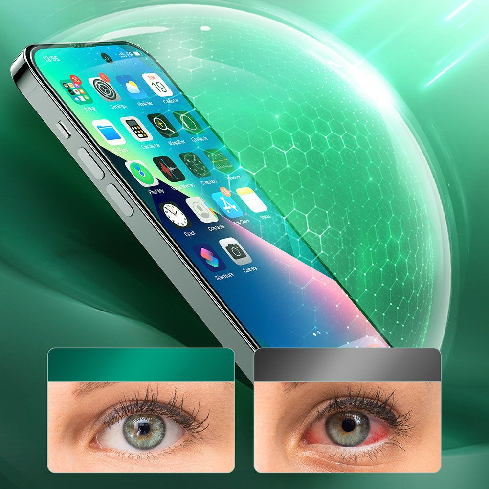 Joyroom Knight Green Glass för iPhone 14 Pro Max med helskärmsfilter mot blått ljus bild3