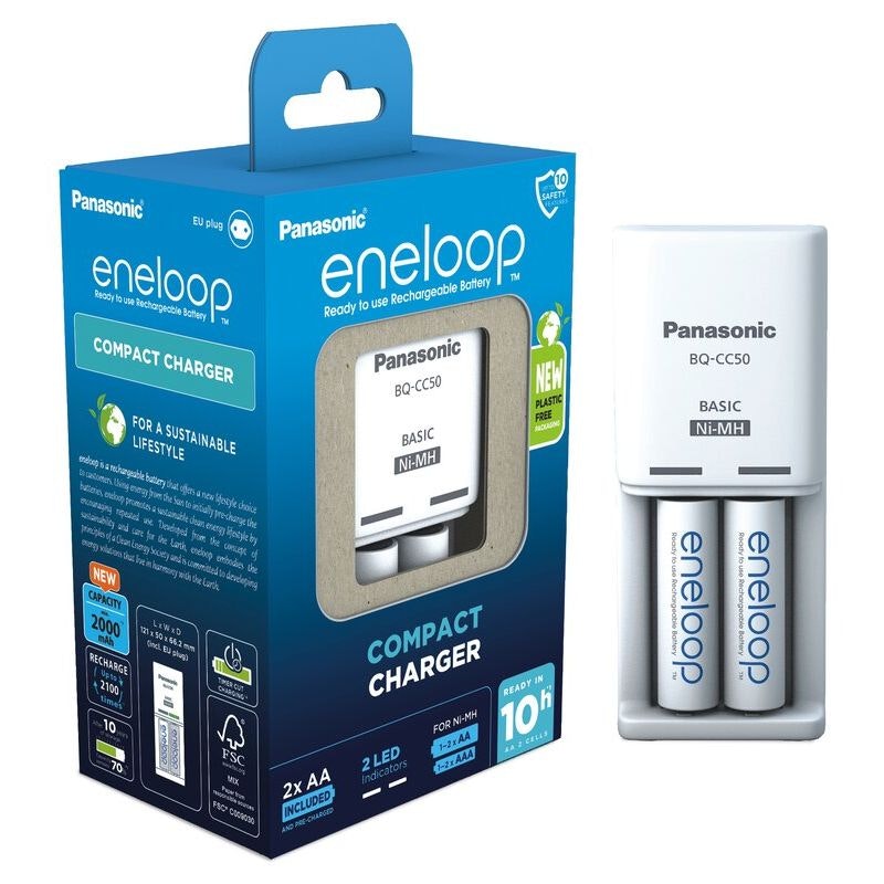 Batteriladdare Panasonic Eneloop BQ-CC50 + 2 x R6/AA Eneloop 2000mAh BK-3MCDE