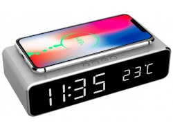 Digital väckarklocka med trådlös laddningsfunktion (grå/silver)