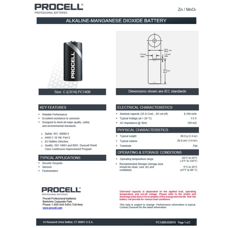 C-batterier (LR14), 10 x Duracell Procell