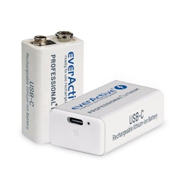 everActive 6F22/9V Li-ion 550 mAh uppladdningsbart batteri med USB TYP C