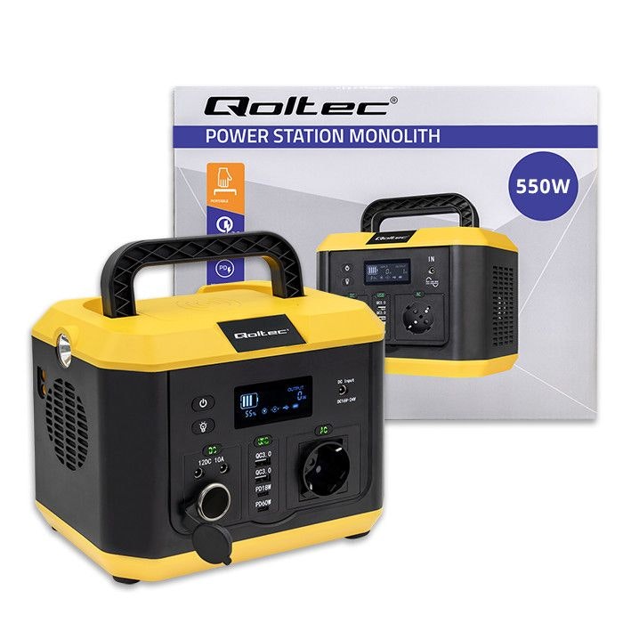 Qoltec Portable Power Bank Monolith | 550W | 500Wh| 2xUSB | LCD